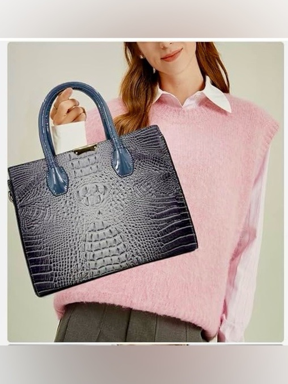 FAUX CROCODILE PURSE WITH BEAUTIFUL COLORS OF OMBRÉ GREY COVERING IT